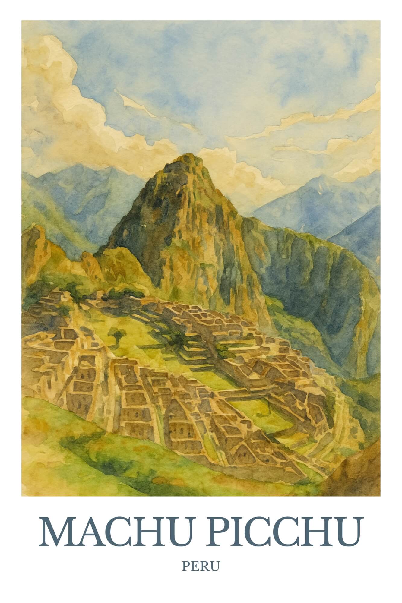 Machu Picchu, Watercolor design poster, Peru Print, Machu Picchu Wall Art