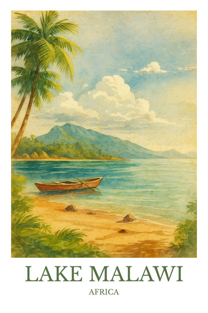 Lake Malawi, Watercolor design poster, Africa Print, Lake Malawi Wall Art
