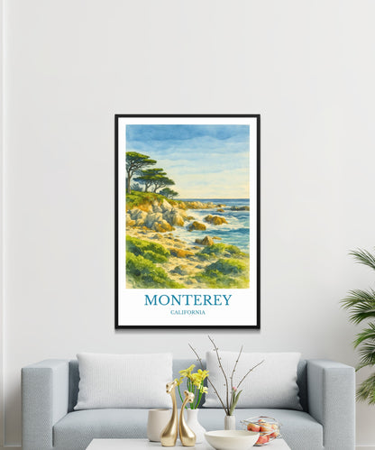 Monterey, Watercolor design poster, California Print, Monterey Wall Art