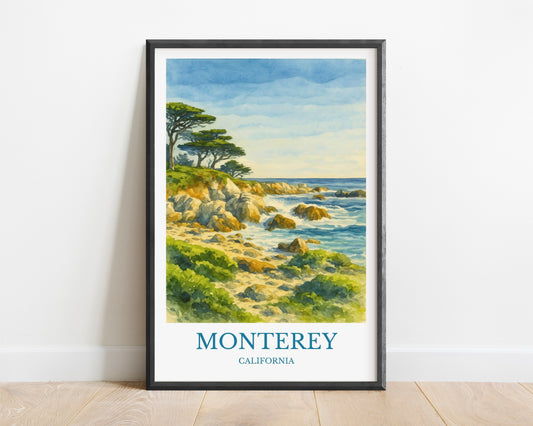 Monterey, Watercolor design poster, California Print, Monterey Wall Art