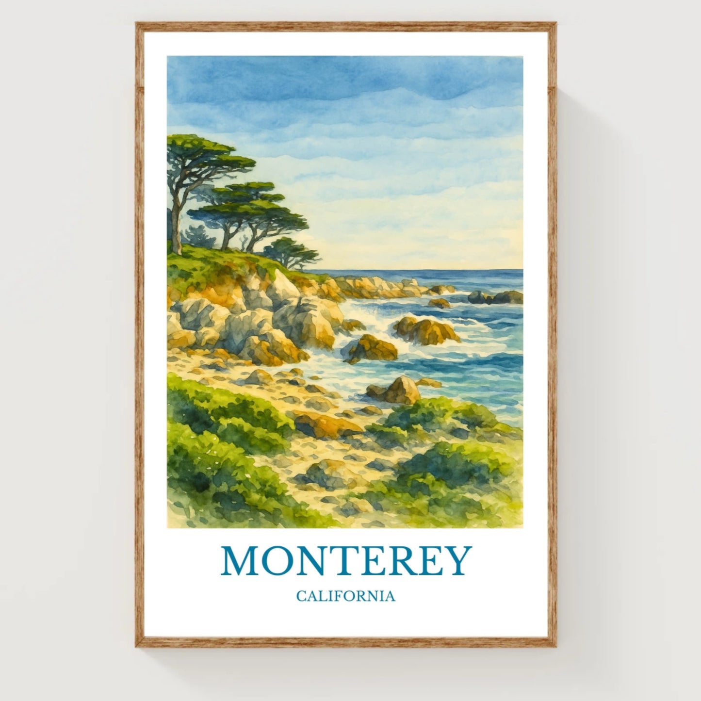 Monterey, Watercolor design poster, California Print, Monterey Wall Art