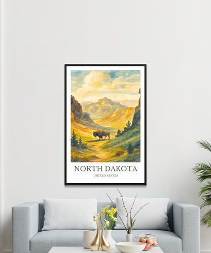 North Dakota, Watercolor design poster, United States Print, North Dakota Wall Art
