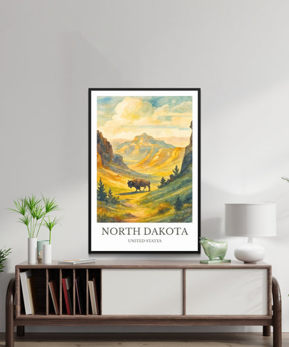 North Dakota, Watercolor design poster, United States Print, North Dakota Wall Art