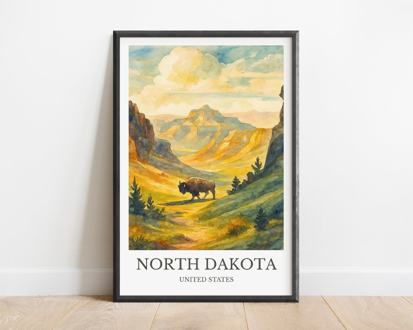 North Dakota, Watercolor design poster, United States Print, North Dakota Wall Art
