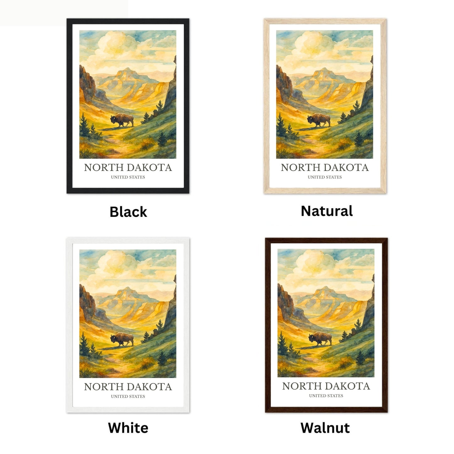 North Dakota, Watercolor design poster, United States Print, North Dakota Wall Art