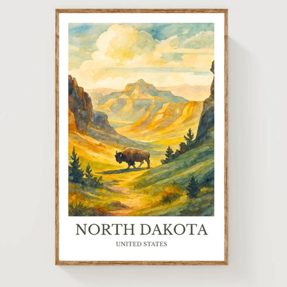 North Dakota, Watercolor design poster, United States Print, North Dakota Wall Art