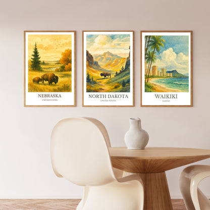 North Dakota, Watercolor design poster, United States Print, North Dakota Wall Art