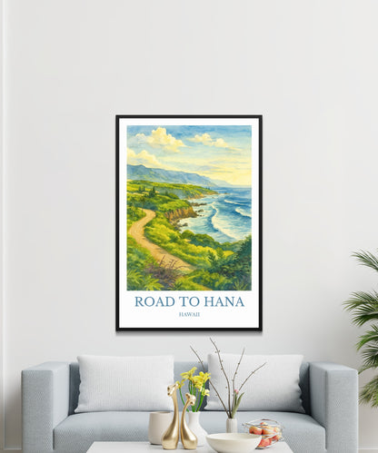 Road to Hana, Watercolor design poster, Hawaii Print, Road to Hana Wall Art