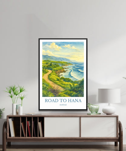 Road to Hana, Watercolor design poster, Hawaii Print, Road to Hana Wall Art