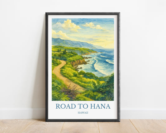 Road to Hana, Watercolor design poster, Hawaii Print, Road to Hana Wall Art
