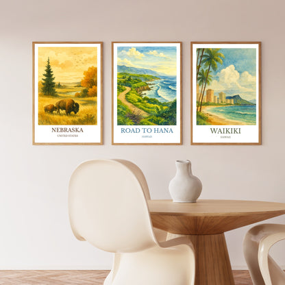 Road to Hana, Watercolor design poster, Hawaii Print, Road to Hana Wall Art