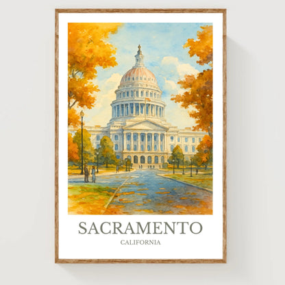 Sacramento, Watercolor design poster, California Print, Sacramento Wall Art