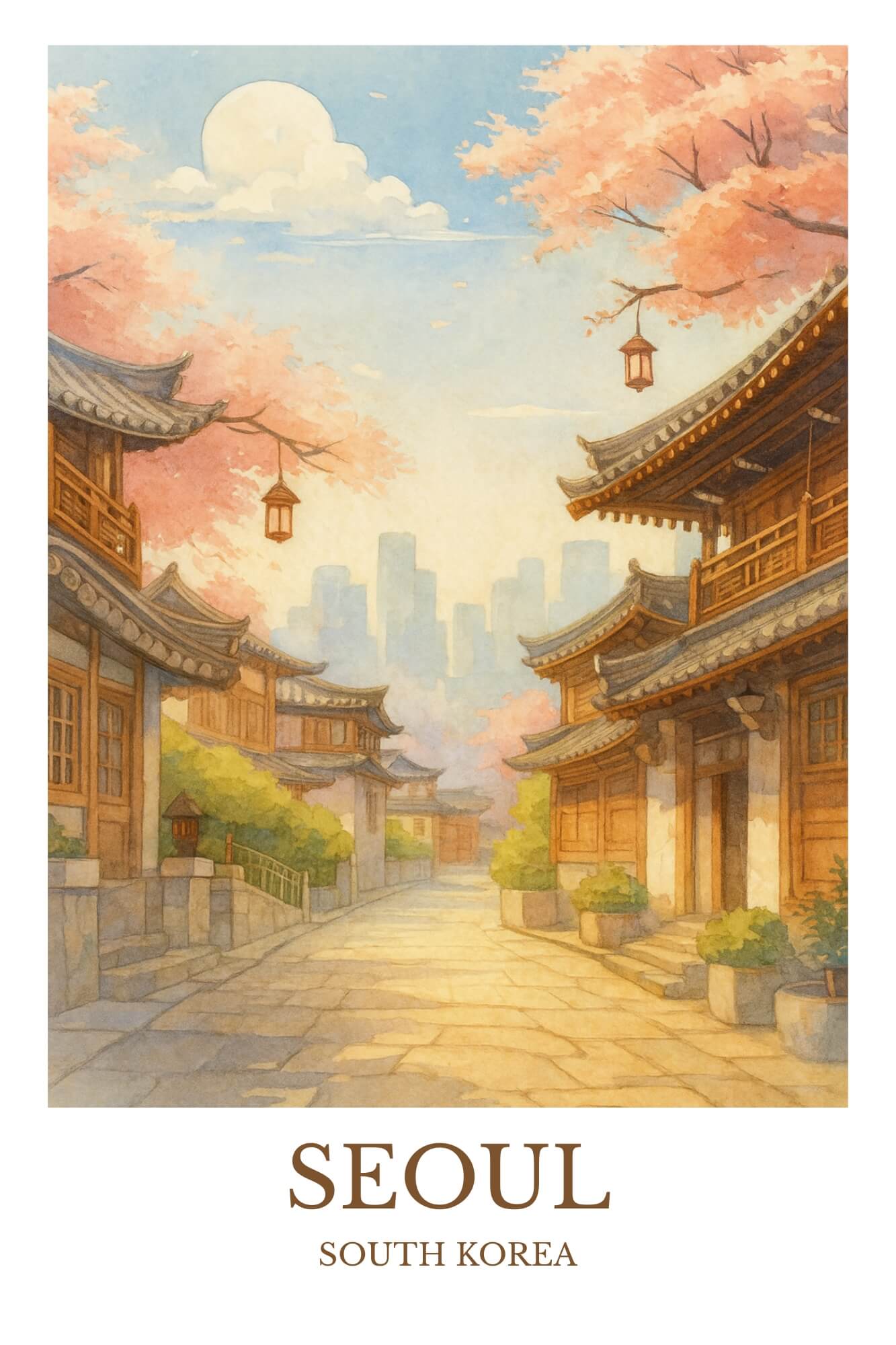 Seoul, Watercolor design poster, South Korea Print, Seoul Wall Art