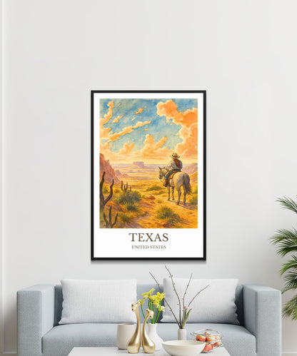 Texas, Watercolor design poster, United States Print, Texas Wall Art
