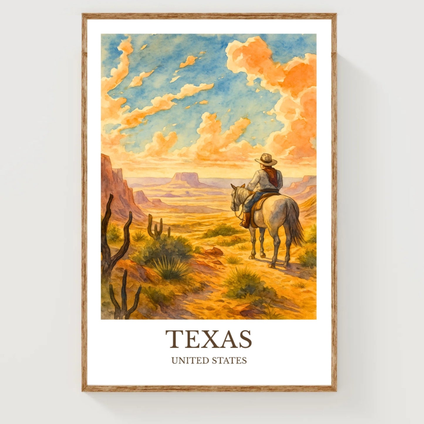 Texas, Watercolor design poster, United States Print, Texas Wall Art