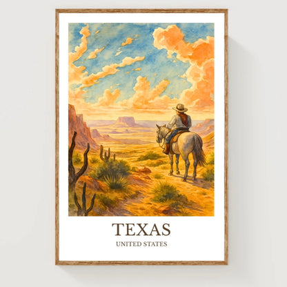 Texas, Watercolor design poster, United States Print, Texas Wall Art