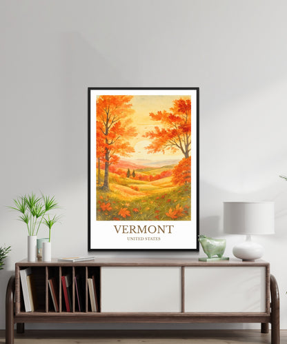 Vermont, Watercolor design poster, United States Print, Vermont Wall Art