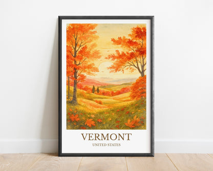Vermont, Watercolor design poster, United States Print, Vermont Wall Art