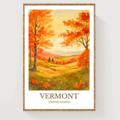 Vermont, Watercolor design poster, United States Print, Vermont Wall Art