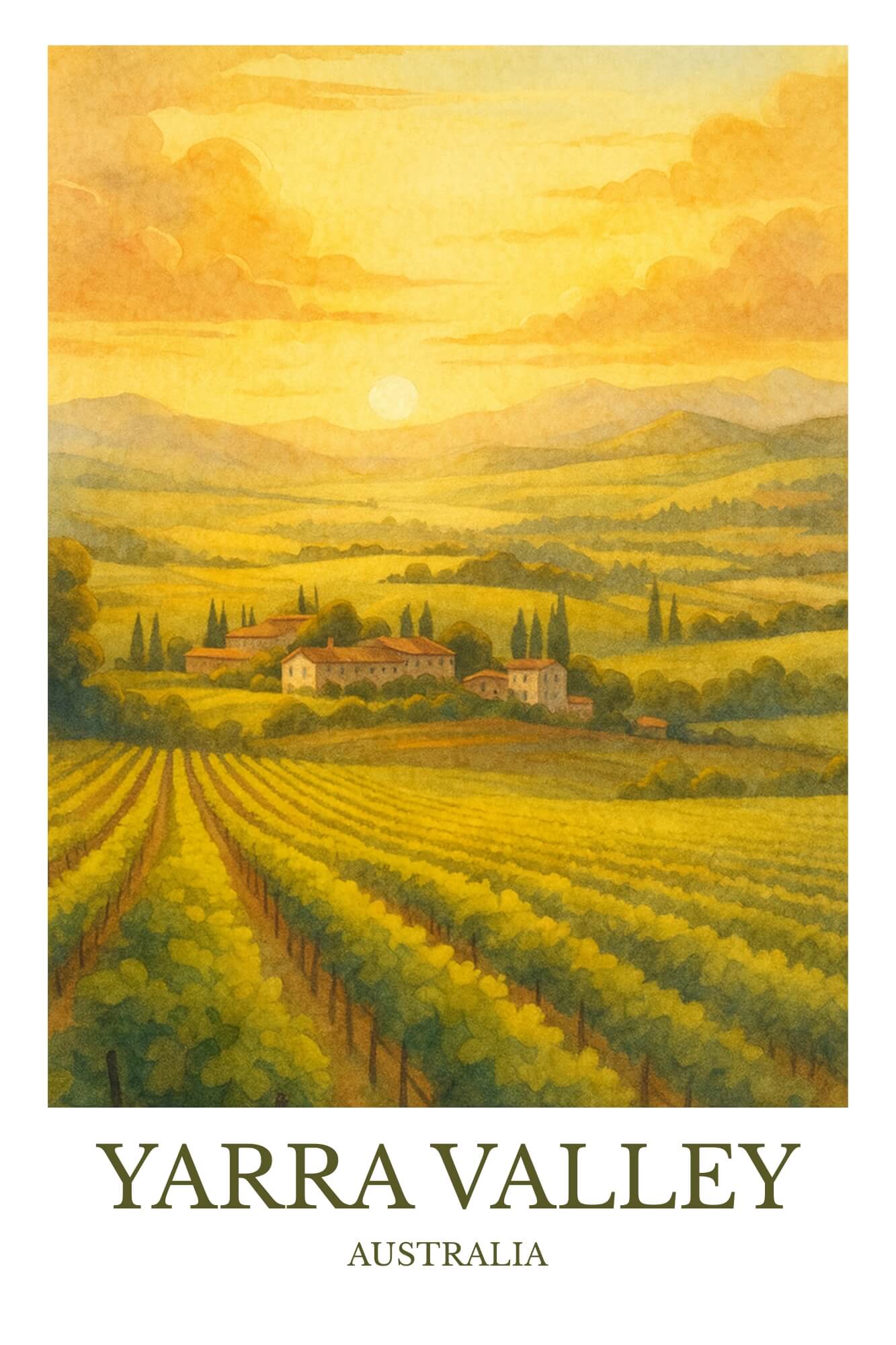 Yarra Valley, Watercolor design poster, Australia Print, Yarra Valley Wall Art