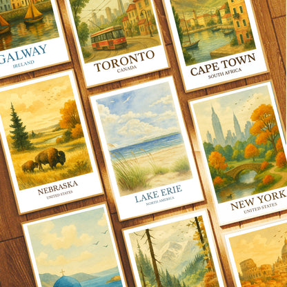 Lake Erie, Watercolor design poster, North America Print, Lake Erie Wall Art