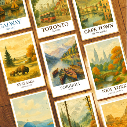 Pokhara, Watercolor design poster, Nepal Print, Pokhara Wall Art