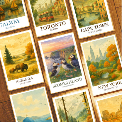 Skomer Island, Watercolor design poster, Pembrokeshire Print, Skomer Island Wall Art