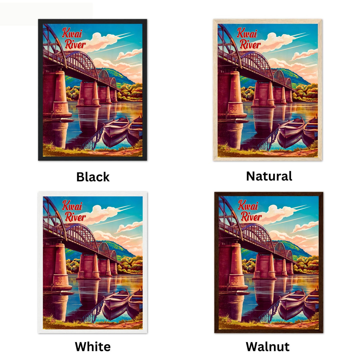 Kwai River Vintage Travel Poster -Iconic Bridge in Kanchanaburi