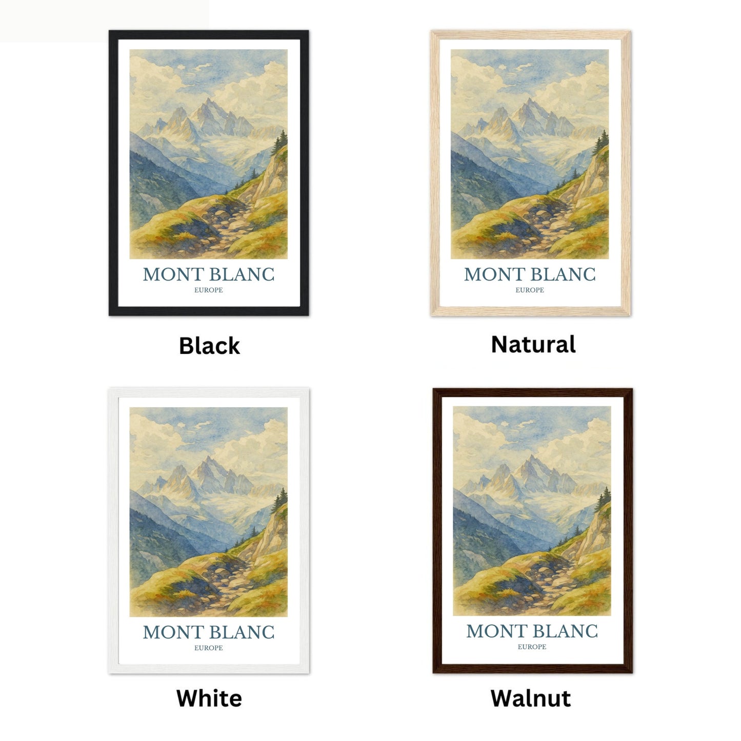 Mont Blanc, Watercolor design poster, France Print, Mont Blanc Wall Art