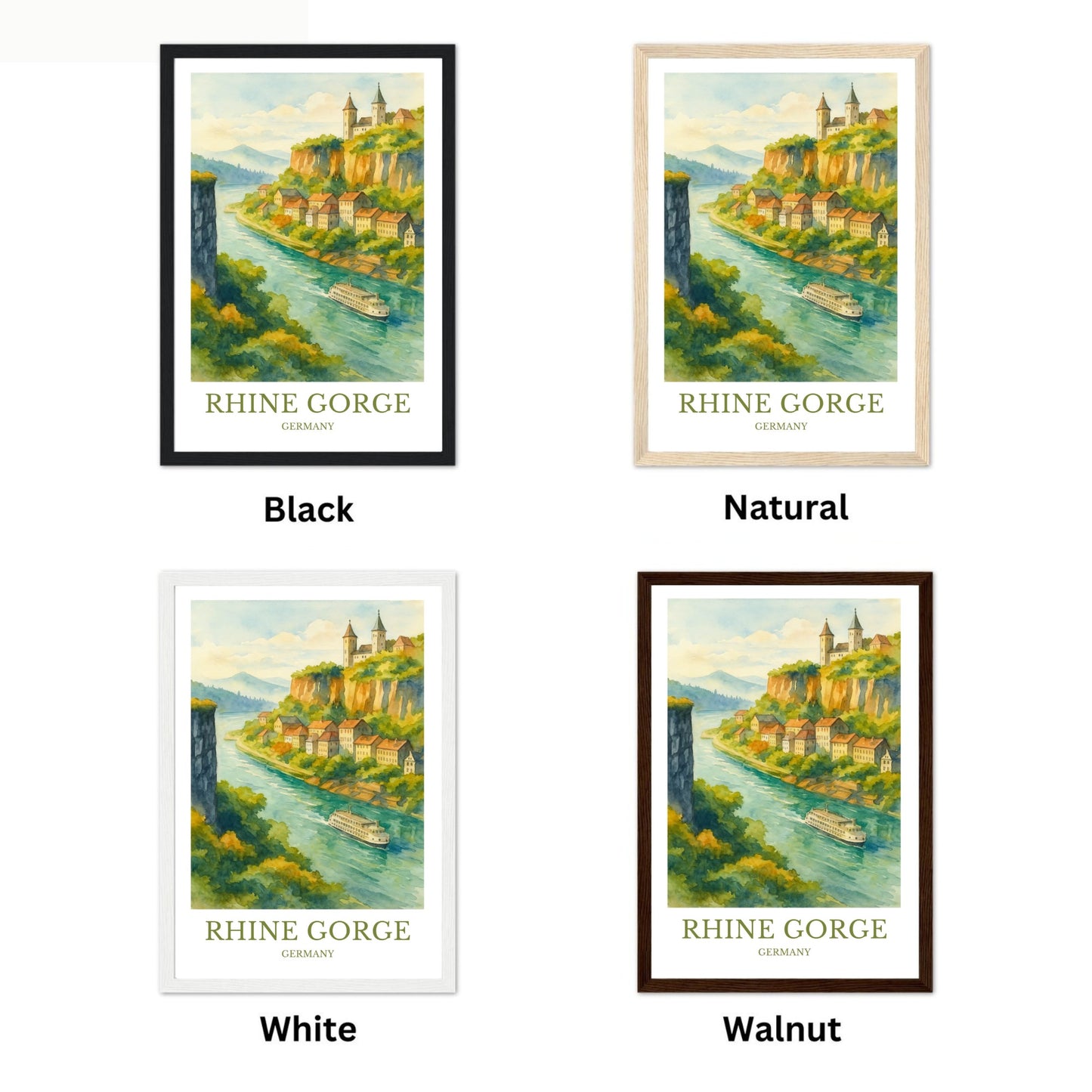 Rhine Gorge, Watercolor design poster, Germany Print, Rhine Gorge Wall Art