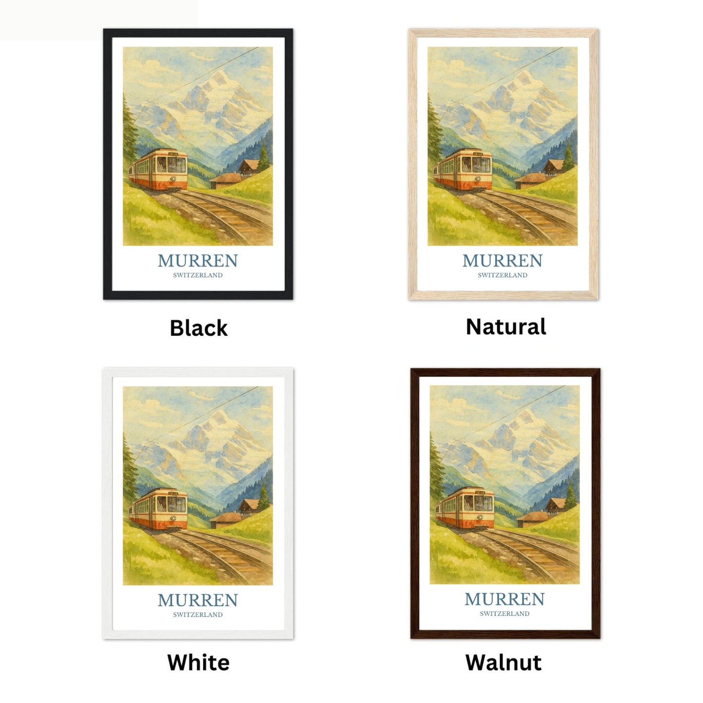 Mürren, Watercolor design poster, Switzerland Print, Mürren Wall Art