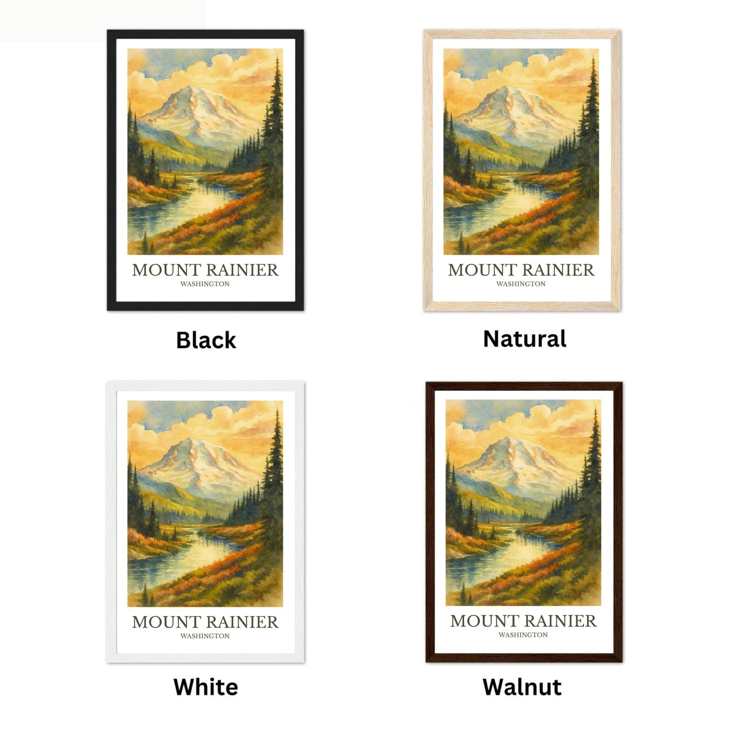 Mount Rainier, Watercolor design poster, Washington Print, Mount Rainier Wall Art