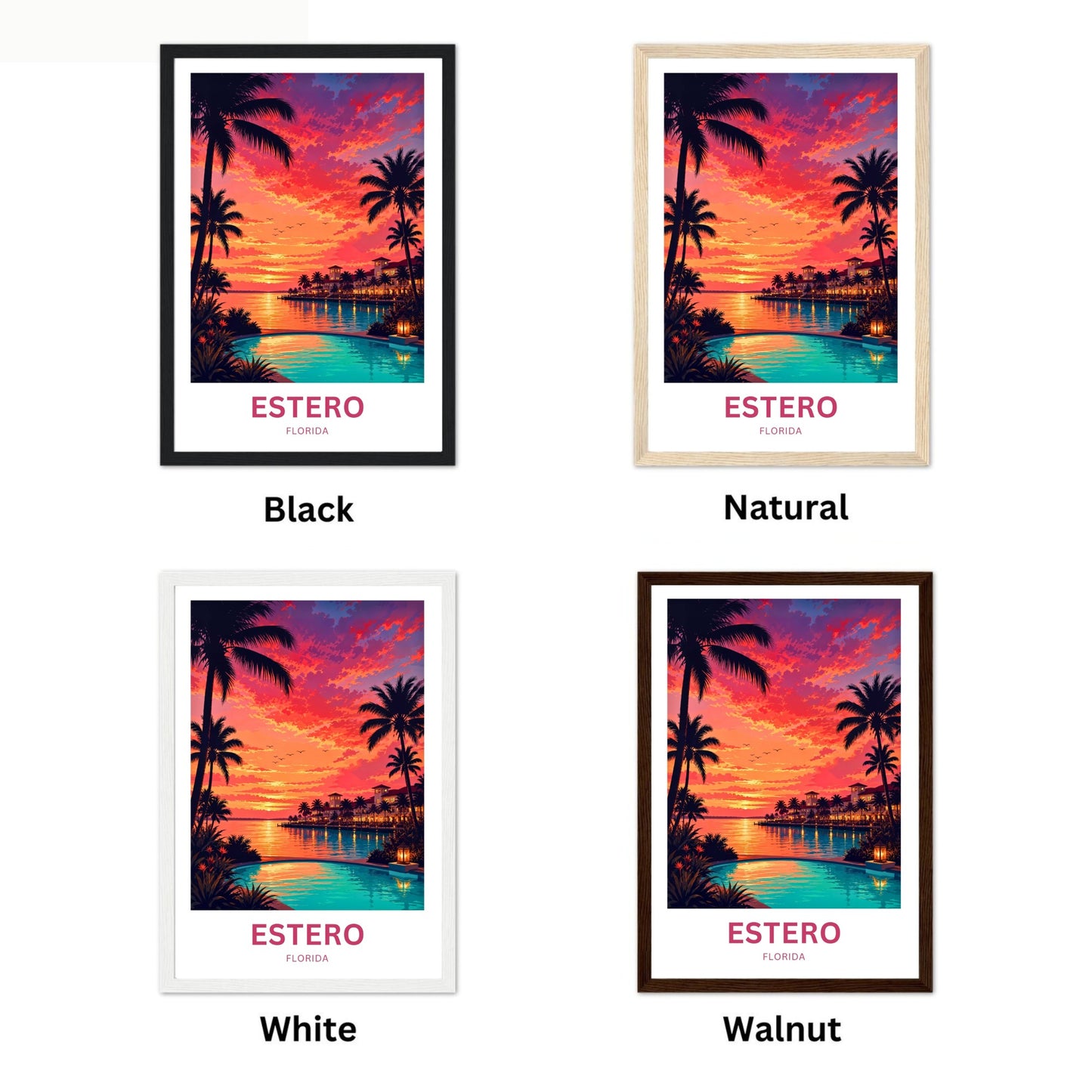 Estero, Florida Travel Poster - Stunning Sunset