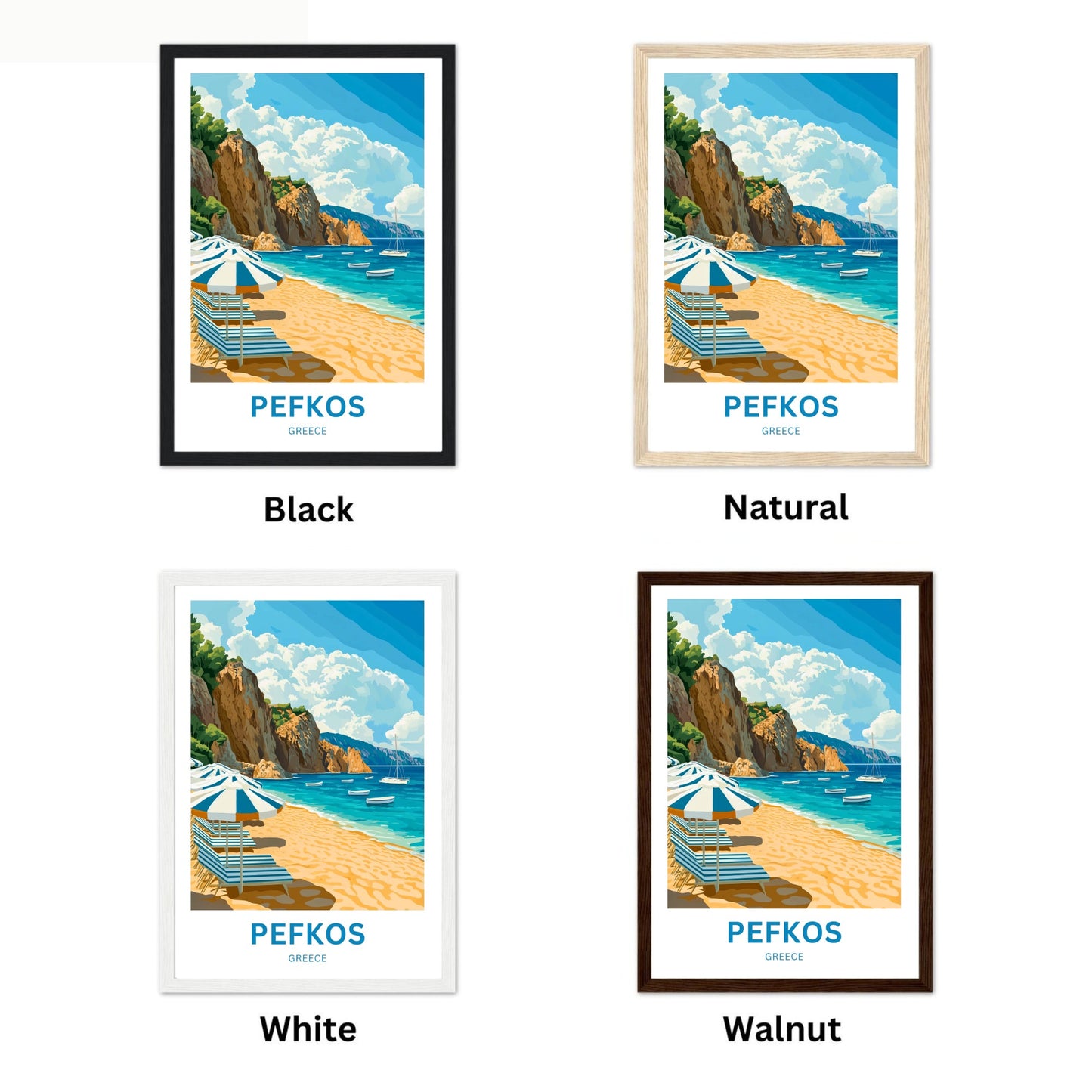 Pefkos Travel Poster - Beautiful Beach and Golden Sand