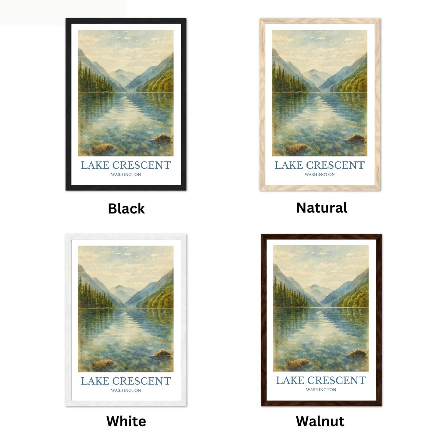 Lake Crescent, Watercolor design poster, Washington Print, Lake Crescent Wall Art