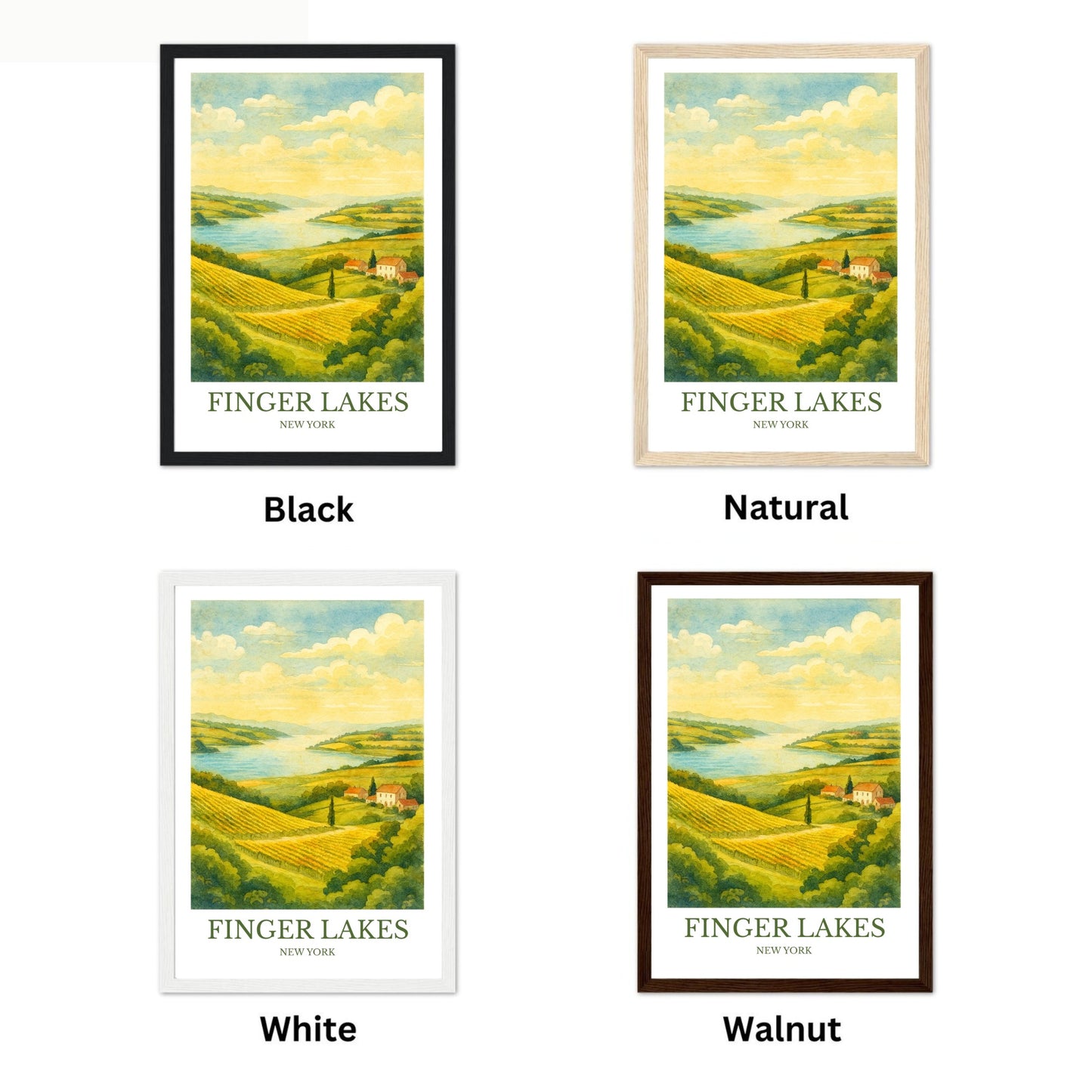 Finger Lakes, Watercolor design poster, New York Print, Finger Lakes Wall Art