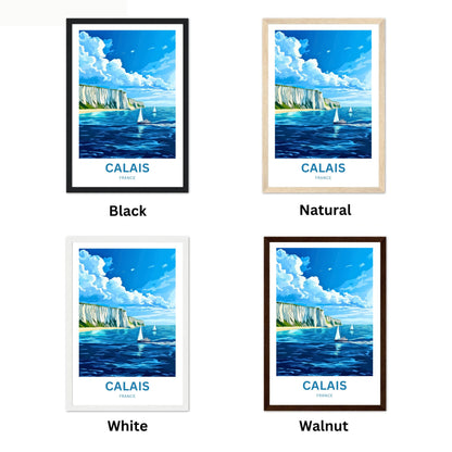 Calais Travel Poster - Captivating White Cliffs and boats