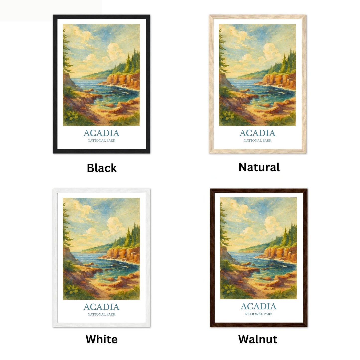 Acadia, Watercolor design poster, National Park Print, Acadia Wall Art