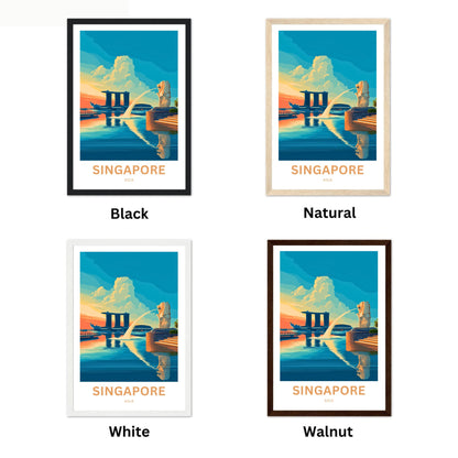 Singapore Travel Poster - Captivating Merlion VIew and Marina Bay