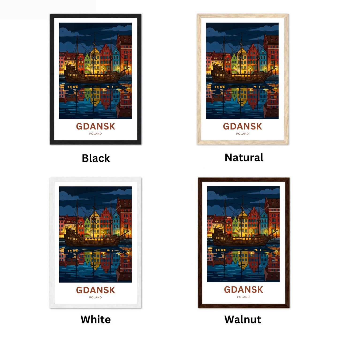 Gdańsk  Travel Poster - Harbor lights at midnight