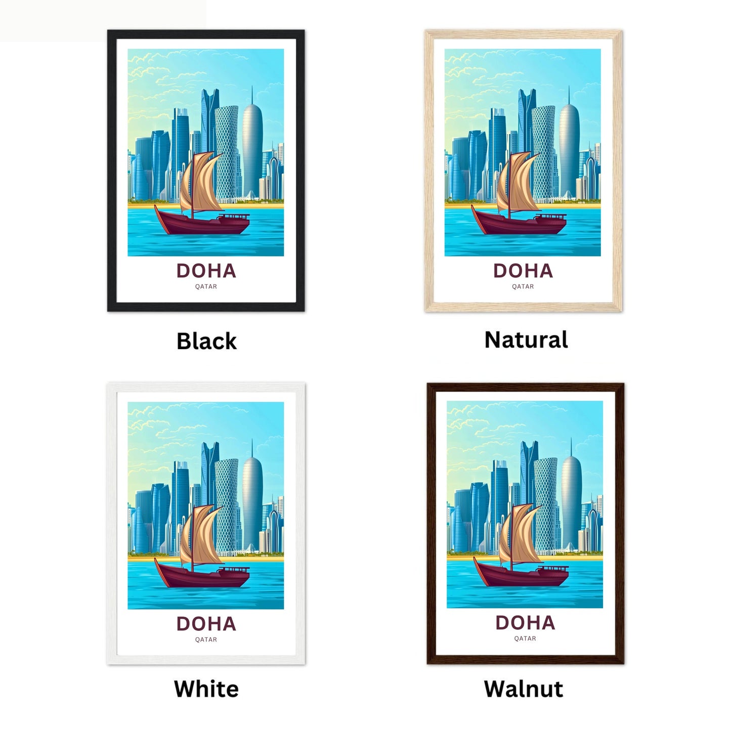Doha Qatar Travel Poster - Skyscrapers