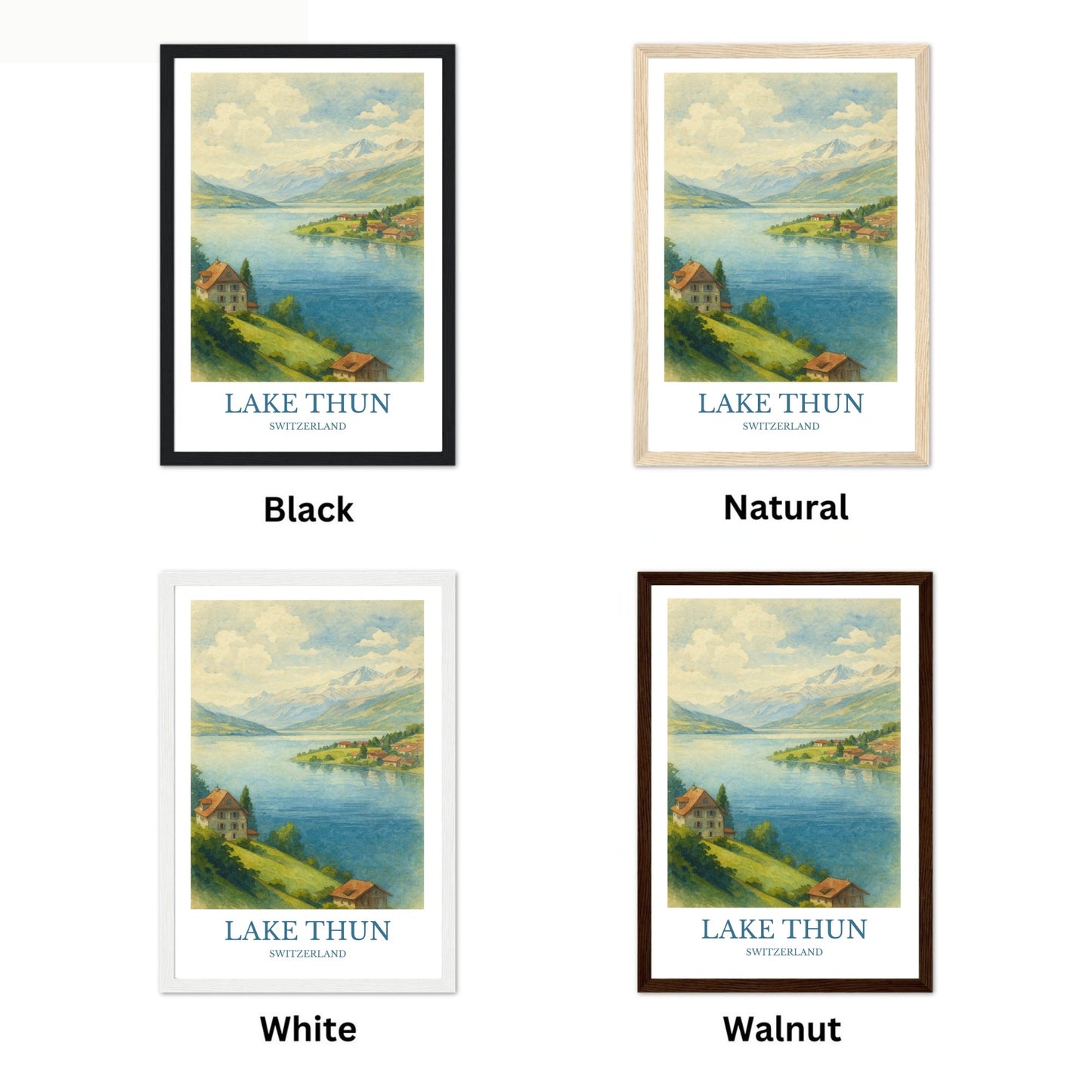Lake Thun, Watercolor design poster, Switzerland Print, Lake Thun Wall Art
