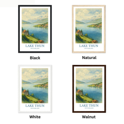 Lake Thun, Watercolor design poster, Switzerland Print, Lake Thun Wall Art