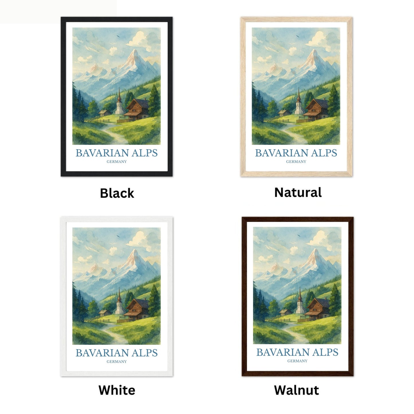 Bavarian Alps, Watercolor design poster, Germany Print, Bavarian Alps Wall Art