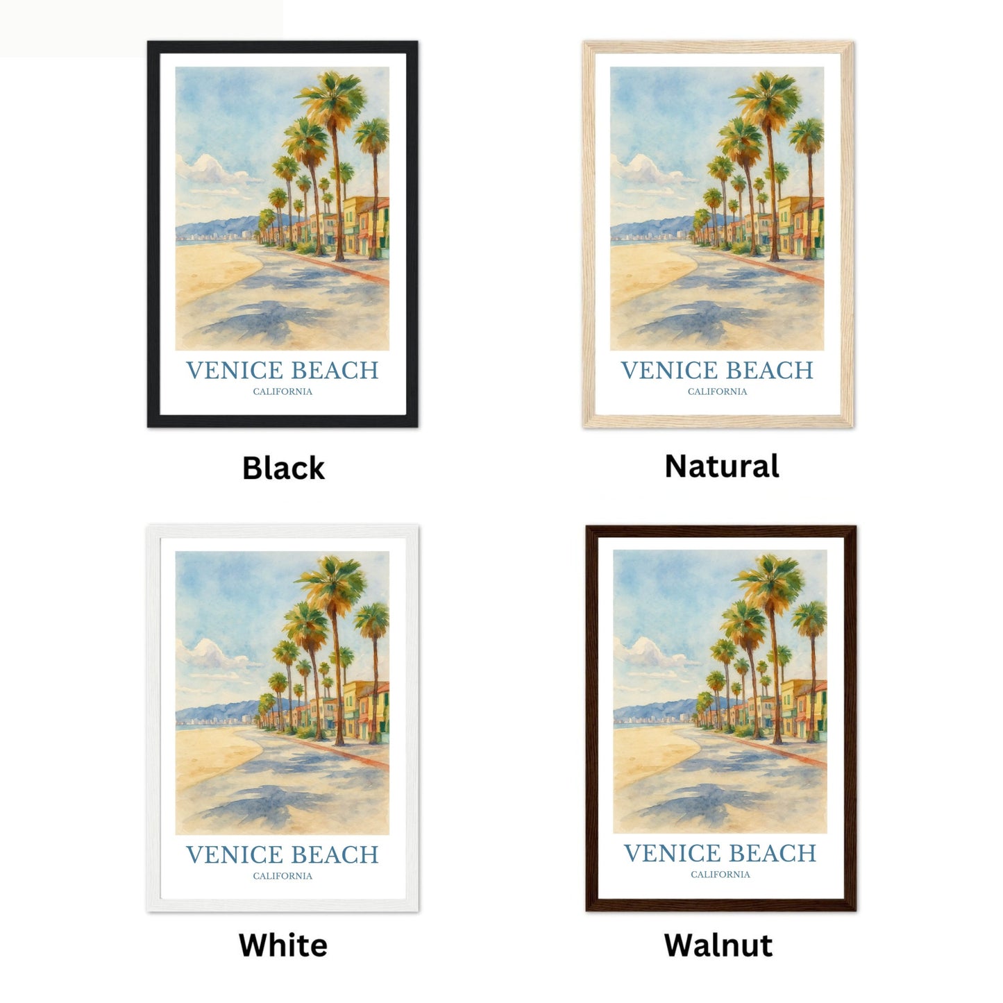 Venice Beach, Watercolor design poster, California Print, Venice Beach Wall Art