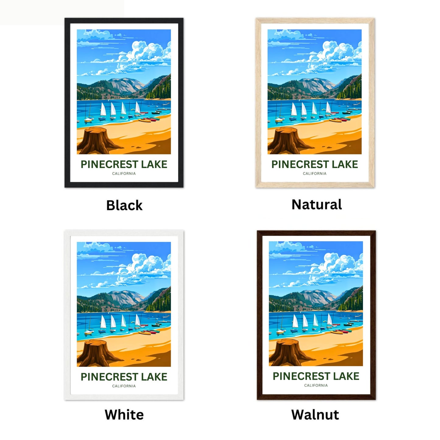 Pinecrest Lake Travel Poster - Mesmerizing Serene Lake and Mountain