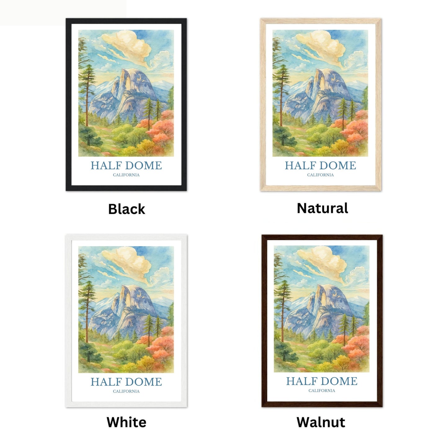 Half Dome, Watercolor design poster, California Print, Half Dome Wall Art