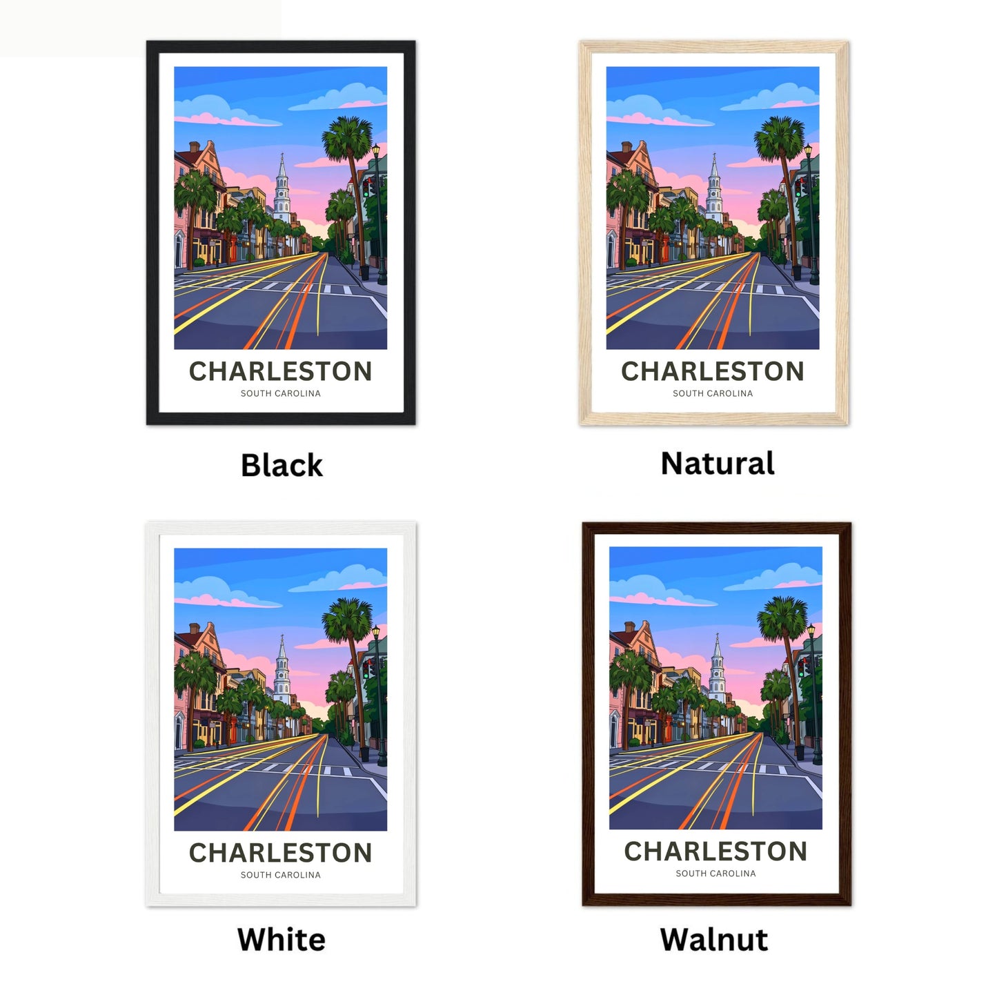 Charleston Historic District Travel Poster - Evening Glow