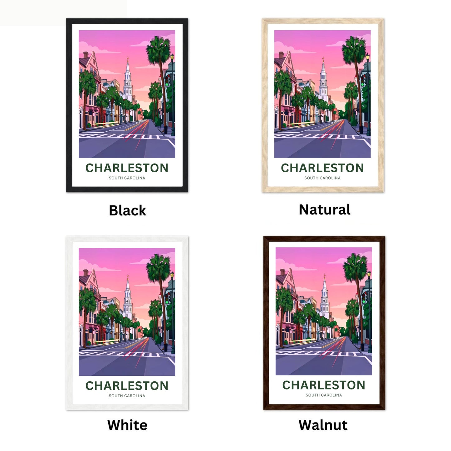 Charleston Historic District Travel Poster - Pinkish Glow