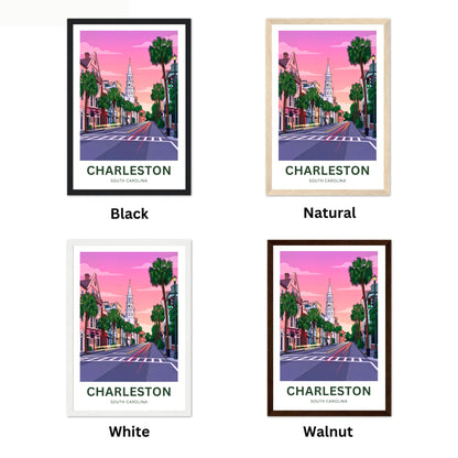 Charleston Historic District Travel Poster - Pinkish Glow
